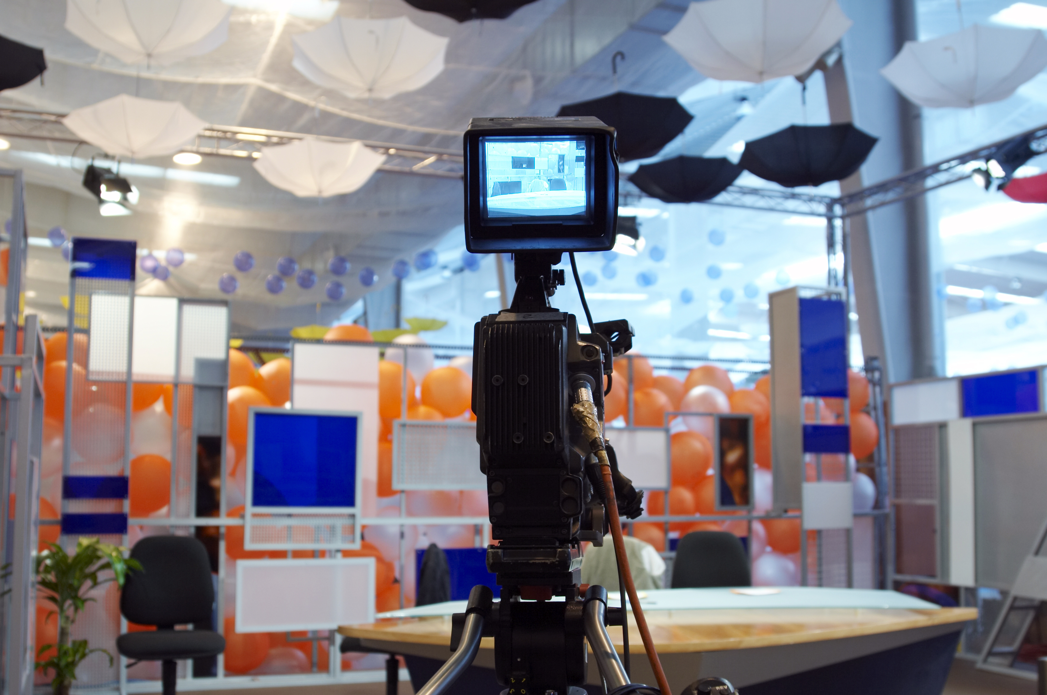 Videocamera in a news TV studio