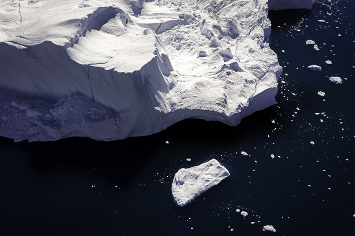 Aerial view of icebergs in Greenland