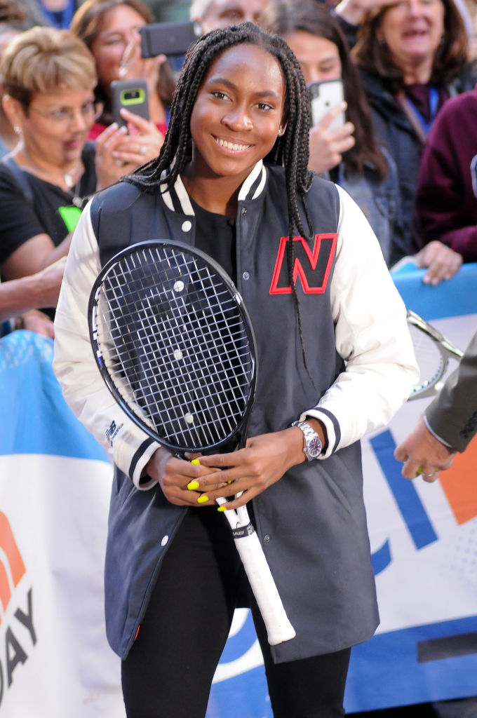 Coco Gauff is seen as Meghan Trainor performs at Rockefeller...